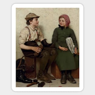 Tete a Tete by John George Brown Sticker